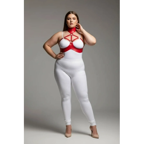 B�y�k Beden K�rm�z� Kad�n Harness Tak�m Boyunluk Detayl� Deri Fantezi - APFT1237