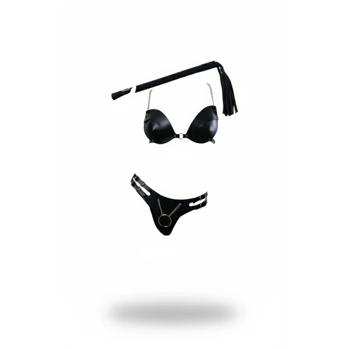 Siyah Harness Tak�m Deri B�stiyer Zincir Detayl� - APFT1353