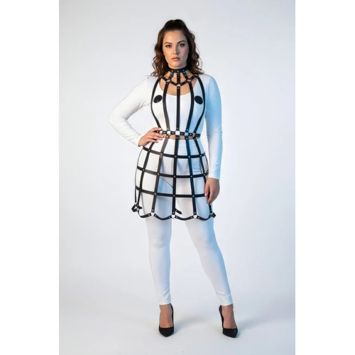 B�y�k Beden Siyah Deri Kafes Tasar�ml� Z�mba Detayl� Etek Harness - APFT1243