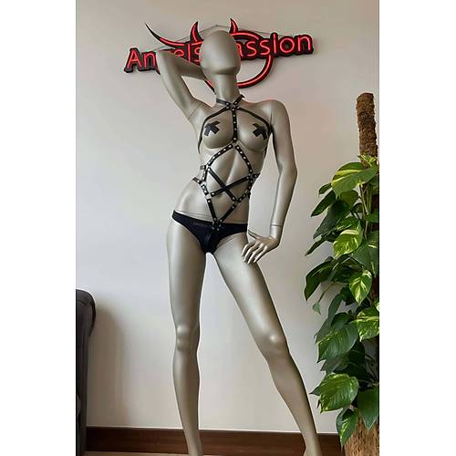 Deri Bayan Fantezi Giyim Body Harness