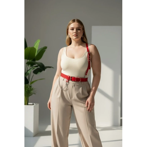 B�y�k Beden K�rm�z� Kad�n Kemer Zincir Detayl� Harness V�cut Aksesuar� - APFT620