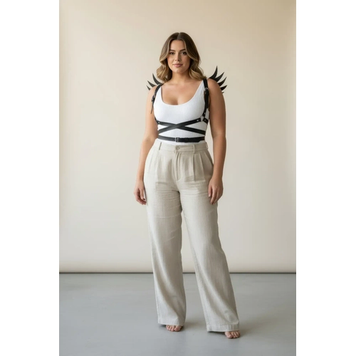 B�y�k Beden Siyah Kad�n Kemer Kanat Detayl� Deri Harness V�cut Aksesuar� - APFT1097