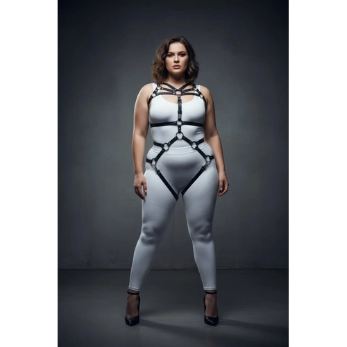 B�y�k Beden Siyah Kad�n Harness Tak�m Halka Detayl� Fantezi - APFT453
