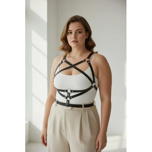 B�y�k Beden Siyah Kad�n Kemer Harness Tarz� Deri V�cut Aksesuar� - APFT991