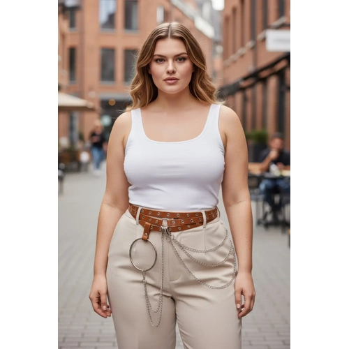 B�y�k Beden Taba Kad�n Kemer Zincir Detayl� Halkal� Trend Tasar�m - APFT731