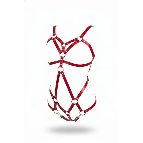 K�rm�z� Body Harness Suni Deri �oklu �eritli G�vde Dekoru - APFT716