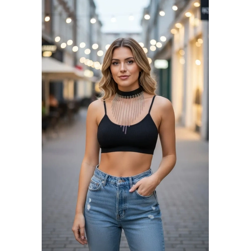 Siyah Choker Uzun Zincir Detayl� Gerdanl�k - APFT629