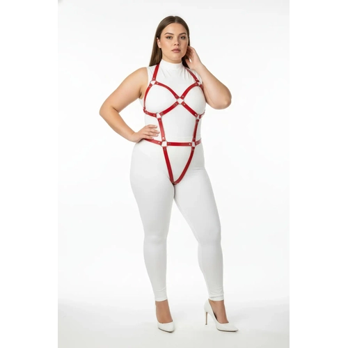 B�y�k Beden K�rm�z� Kad�n Harness Tak�m Full Body Deri Fantazi Aksesuar� - APFT759
