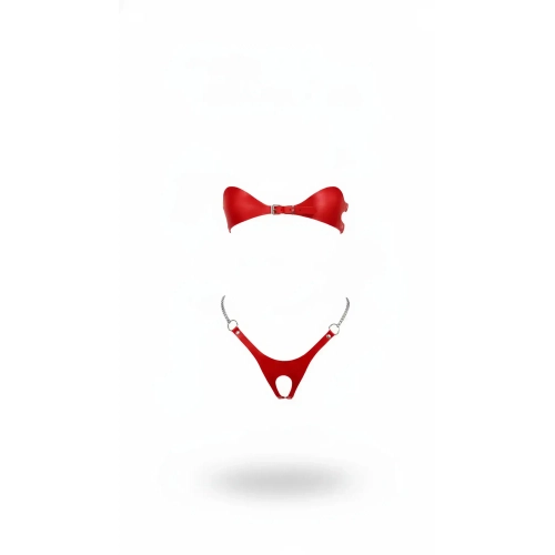 K�rm�z� Harness Tak�m Deri Zincir Detayl� Tokal� Bralet - APFT1234