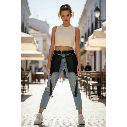Siyah Kad�n Kemer Geni� Deri P�sk�l Detayl� Bel Aksesuar� - APFT985