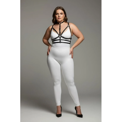B�y�k Beden Siyah Kad�n Deri Harness Tak�m Boyunluklu Halka Detayl� - APFT235