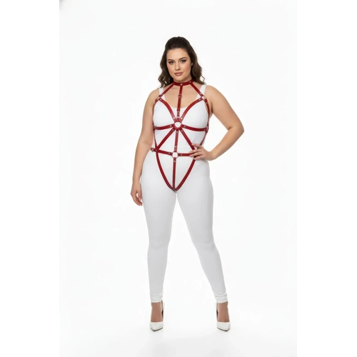 B�y�k Beden K�rm�z� Kad�n Deri Harness Tak�m Fantazi V�cut Aksesuar� - APFT243
