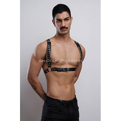 D Halka Detayl k Erkek Gs Harness, Erkek Deri T-Shirt Aksesuar - APFTM92