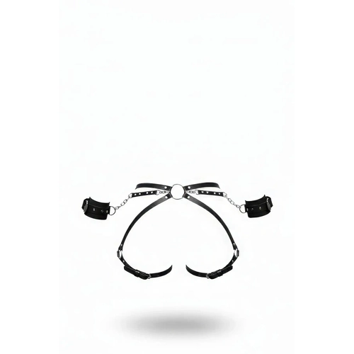 Siyah Harness Tak�m Zincir Detayl� Bileklik Ba�lant�l� Deri - APFT270