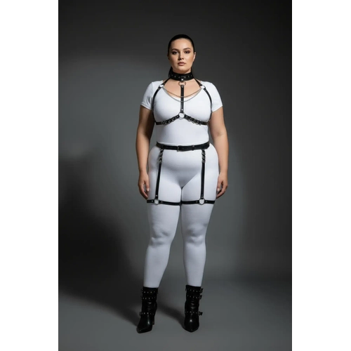B�y�k Beden Siyah Kad�n Deri Harness Tak�m Zincir Detayl� Fantezi Aksesuar - APFT1081