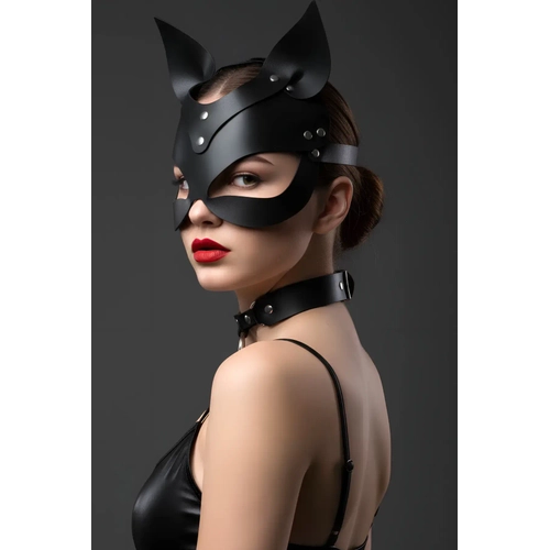 Siyah Maske Deri Kedi Kulakl� Kost�m - APFT789