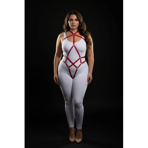 B�y�k Beden K�rm�z� Kad�n Tam V�cut Deri Harness Fantazi Giyim - APFT295