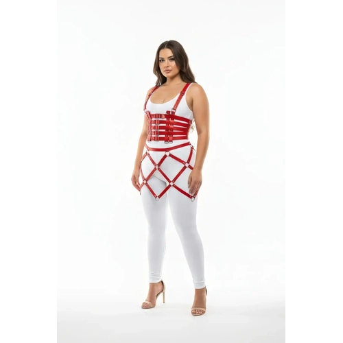 B�y�k Beden K�rm�z� Etek B�stiyer G�r�n�ml� Kafes Tasar�m Deri Harness - APFT785