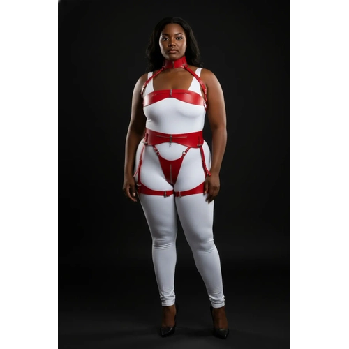 B�y�k Beden K�rm�z� Kad�n Deri Harness Tak�m Jartiyerli Fantazi Aksesuar - APFT1373