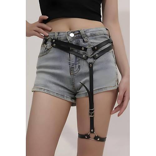 Seksi Deri Tek Bacakl Jartiyer Harness - APFT930