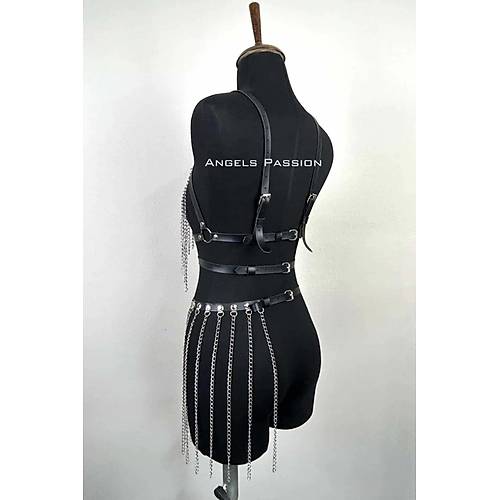 Zincirli Harness Takm, Deri Zincirli Etek Takm - APFT496