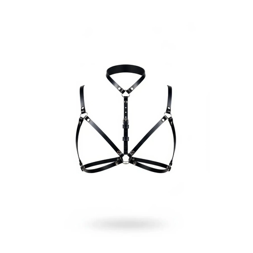 Siyah G���s Harness Deri Y�ksek Yaka Halka Detayl� - APFT197
