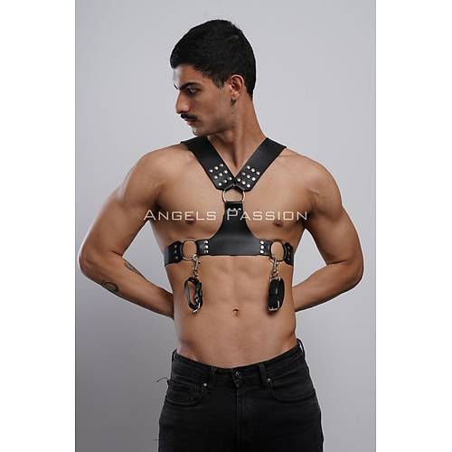 Kelepeli Erkek Gs Harness, Deri Erkek Fantezi Harness, Kelepeli Erkek Harness - APFTM121