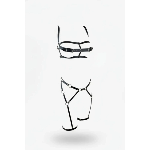 Siyah Harness Tak�m Parlak Deri O Halka Detayl� - APFT560