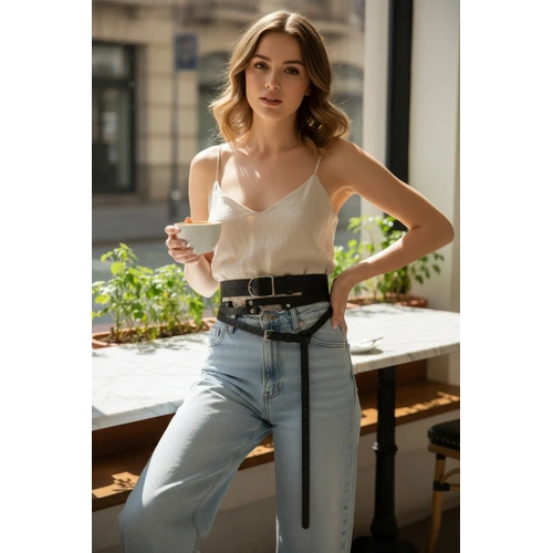 Siyah Kad�n Kemer Kal�n Ve �nce �kili Bel Aksesuar� - APFT1129
