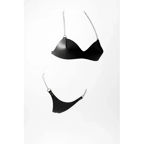 Siyah Harness Tak�m Suni Deri Zincir Detayl� - APFT1169