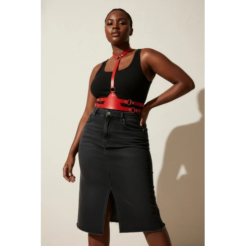 B�y�k Beden K�rm�z� Kad�n Kemer Korse Tarz� Deri Harness Aksesuar� - APFT17