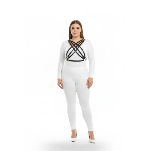 B�y�k Beden Siyah Kad�n Deri G�r�n�ml� Harness Tak�m Ayarlanabilir V�cut Aksesuar� - APFT867