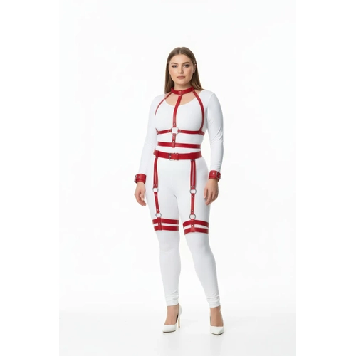 B�y�k Beden K�rm�z� Kad�n Harness Tak�m Jartiyerli ve Halka Detayl� - APFT697