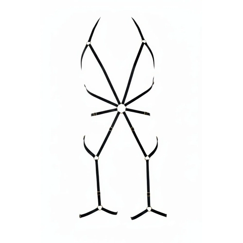 Siyah Body Harness Tam V�cut Metal Halka Detayl� - APFT360