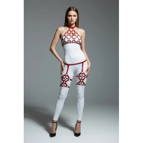 K�rm�z� Harness Tak�m O Halka Detayl� Y�ksek Yaka V�cut Kafesi - APFT460