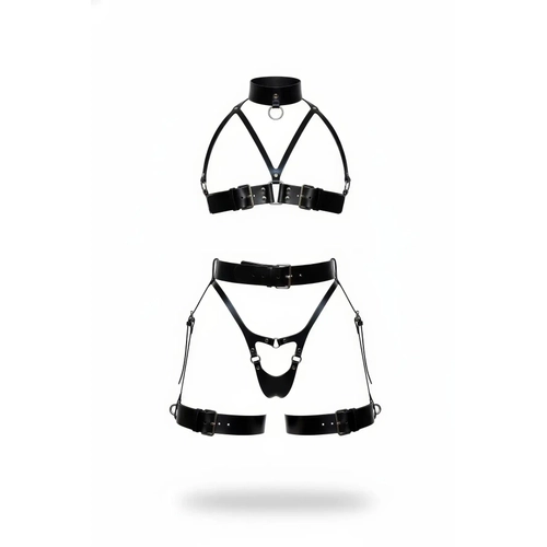 Siyah Harness Tak�m Deri Tokal� Gerdanl�k Detayl� - APFT1378