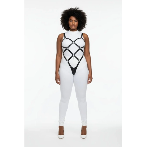 B�y�k Beden Siyah Kad�n V�cut Harness Tak�m, �ivi Detayl� ��k Fantazi Aksesuar - APFT542