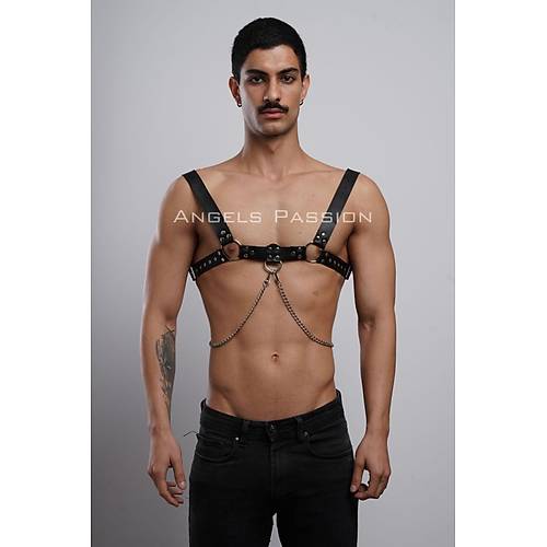 Erkek Gmlek Kemeri, Zincirli Gs Harness, Partywear, Clubwear - APFTM109