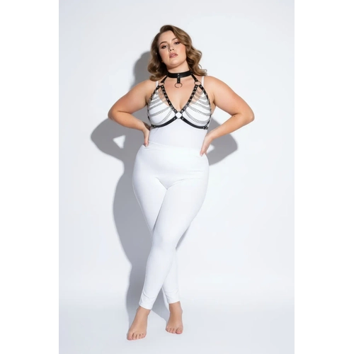 B�y�k Beden Siyah Kad�n Harness Tak�m Zincir Detayl� Deri Body Aksesuar� - APFT945