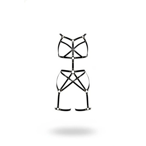 Siyah Body Harness Suni Deri Tam V�cut �apraz Ba�lamal� - APFT894