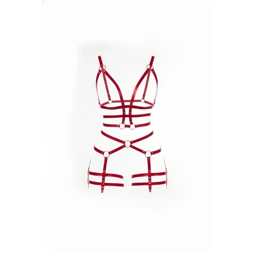 K�rm�z� Body Harness Suni Deri T�m V�cut Halka Detayl� - APFT820