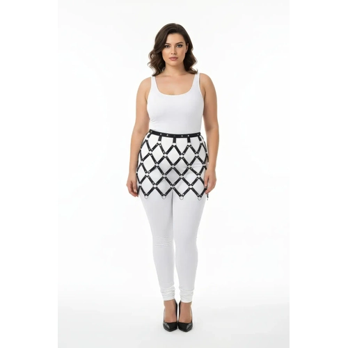 B�y�k Beden Siyah Deri Etek Halka Detayl� File Desenli Harness Aksesuar� - APFT696