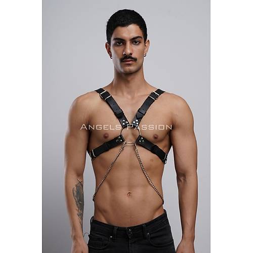 Zincir Detayl Deri Erkek Gs Harness, Partywear, Clubwear - APFTM95