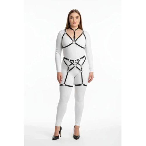 B�y�k Beden Siyah Kad�n Harness Tak�m Full Body Halka Detayl� V�cut Aksesuar� - APFT507