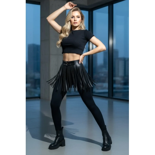 Siyah Etek Suni Deri Etek P�sk�ll� Mini Etek Boy - APFT1400