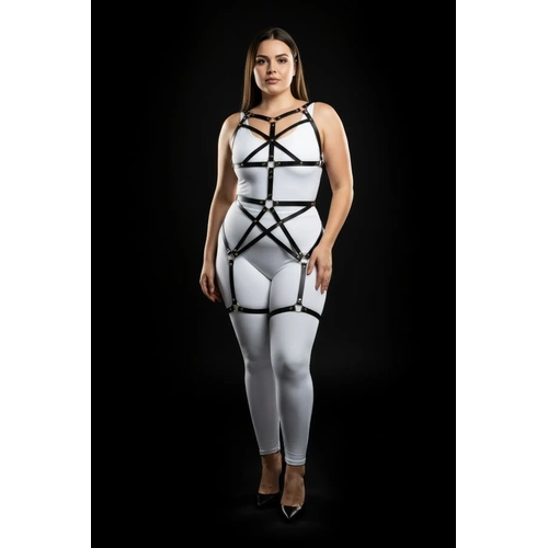 B�y�k Beden Siyah Kad�n Full Body Deri Harness Tak�m Metal Detayl� V�cut Aksesuar� - APFT894