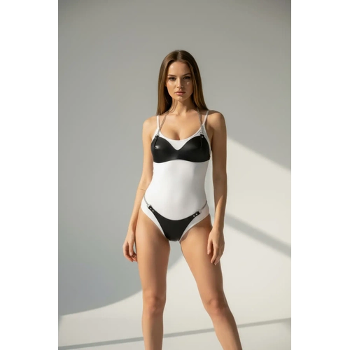 Siyah Harness Tak�m Zincir Detayl� Suni Deri Bralet - APFT1169