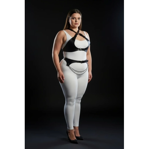 B�y�k Beden Siyah Kad�n Harness Tak�m Zincir Detayl� Deri G�r�n�ml� Aksesuar - APFT1164