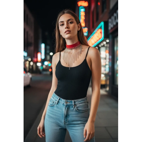 K�rm�z� Choker Zincir P�sk�ll� Gerdanl�k - APFT629