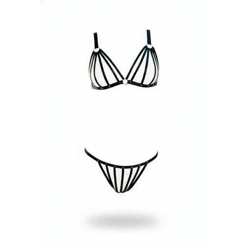 Siyah Harness Tak�m Kafes Bantl� Metal Halka Detayl� - APFT555